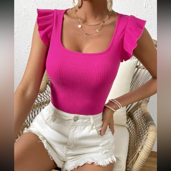 Baby pink Boho ruffle trim ribbed knit top - Picture 5 of 15